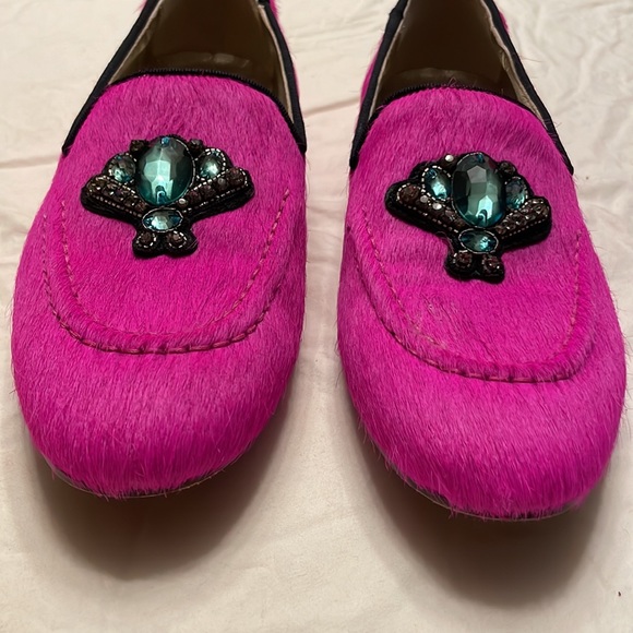 Figue "Milky" Calf Hair Embellished Magenta Loafers - Picture 6 of 10